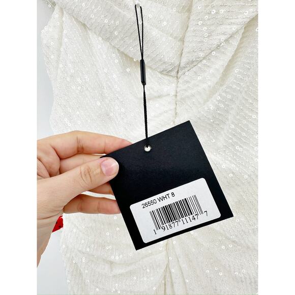 Mac Duggal 26550 White One Shoulder Ruched Sequined Gown 8 NWT - Picture 7 of 7